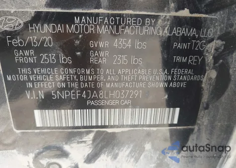 2020 Hyundai Sonata Sel from USA, damaged, VIN 5NPEF4JA8LH037291